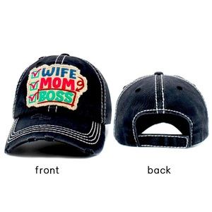 Embroidered Wife Mom Boss Distressed Denim Adjustable Vintage Baseball Cap